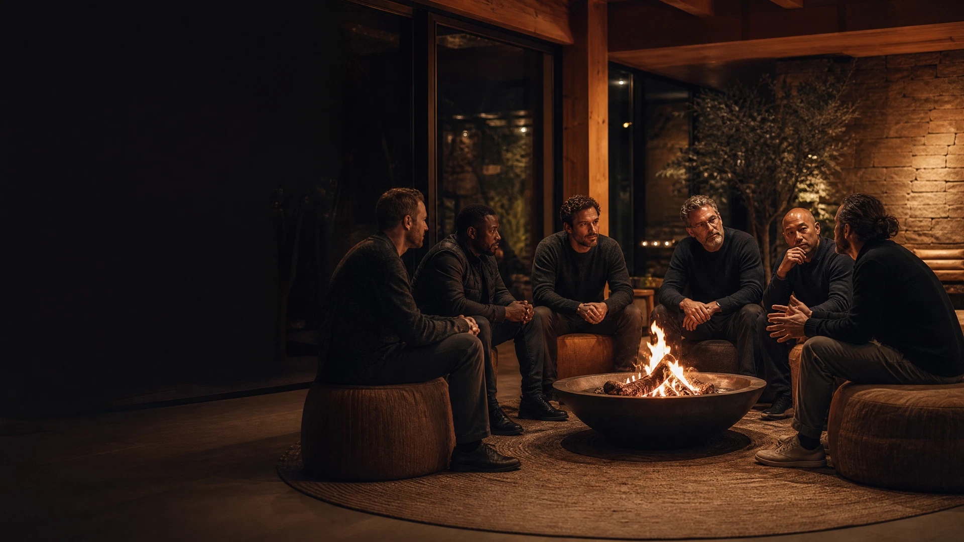 Men gathered in an intimate coaching circle